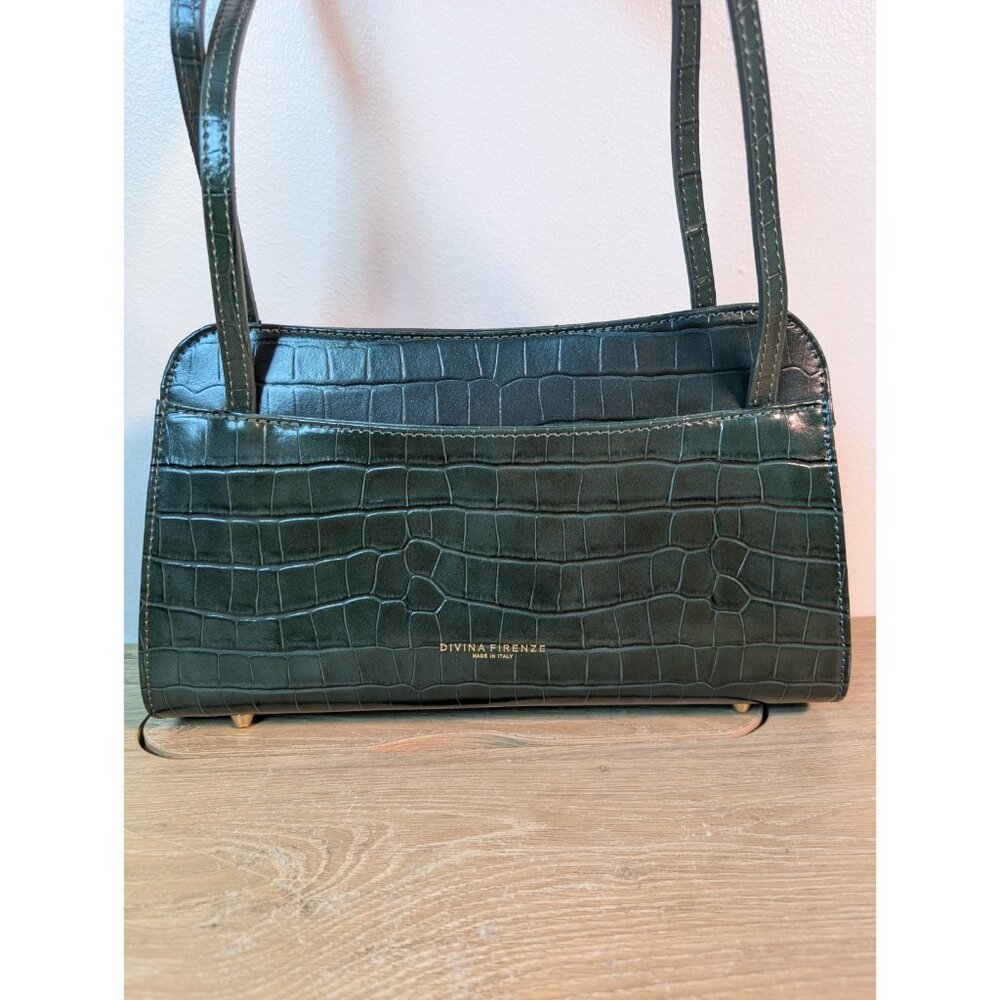 Hunter Green Croc Pattern Divina Firenze Handbag Shoulder Purse Made in Italy - Picture 2 of 9